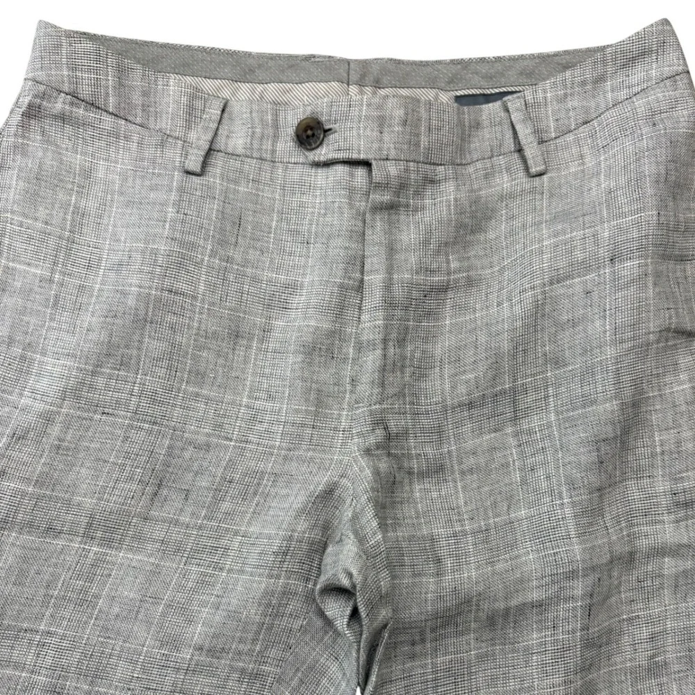 Bonobos Men's 100% Linen Trousers 31x32 Grey Fine Check Summer Dress Pants